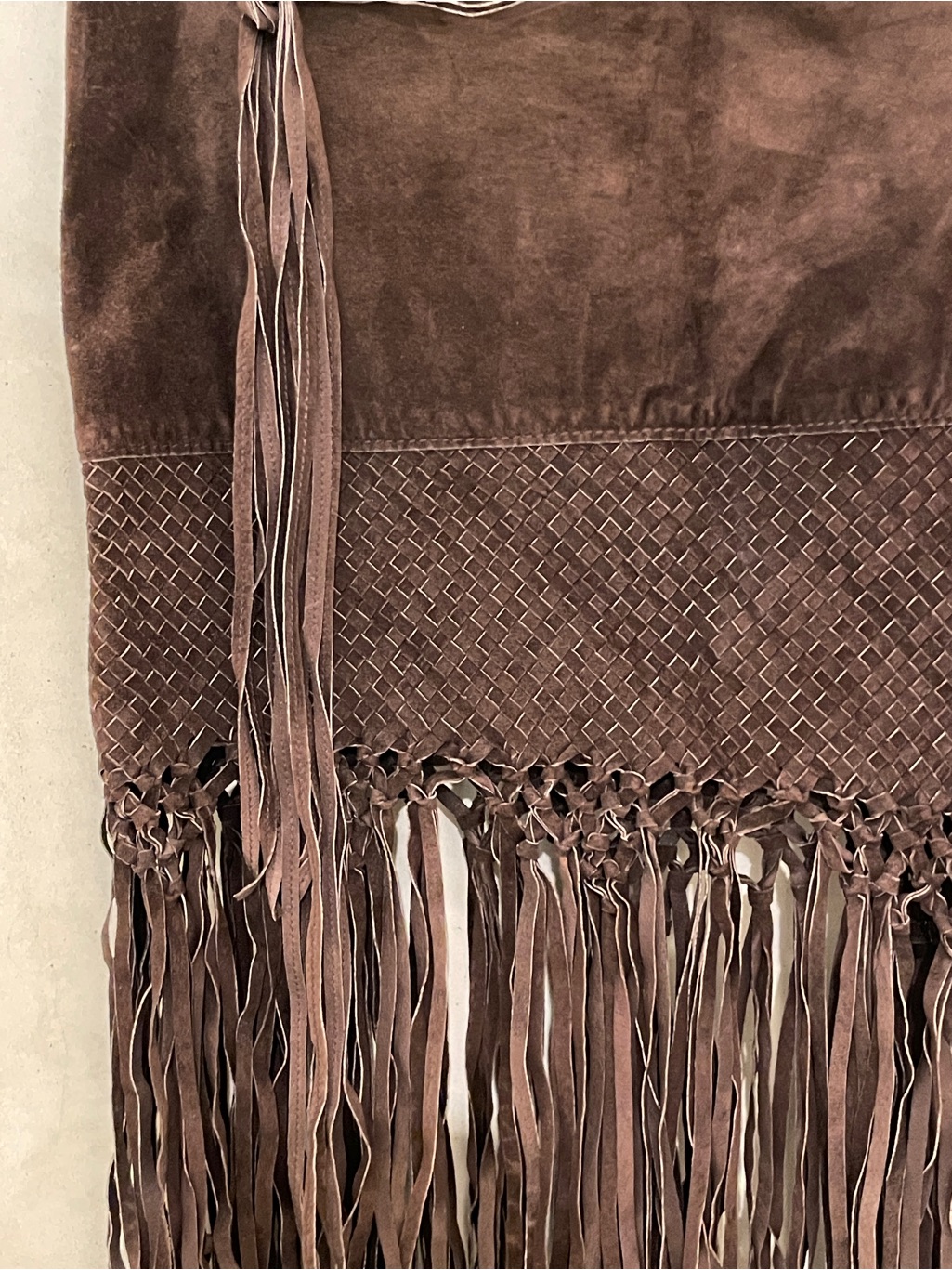 Bebe Y2k Boho Suede Fringed Skirt, Genuine Leather, Brown/Chocolate, Size 4 — image 5 of 6